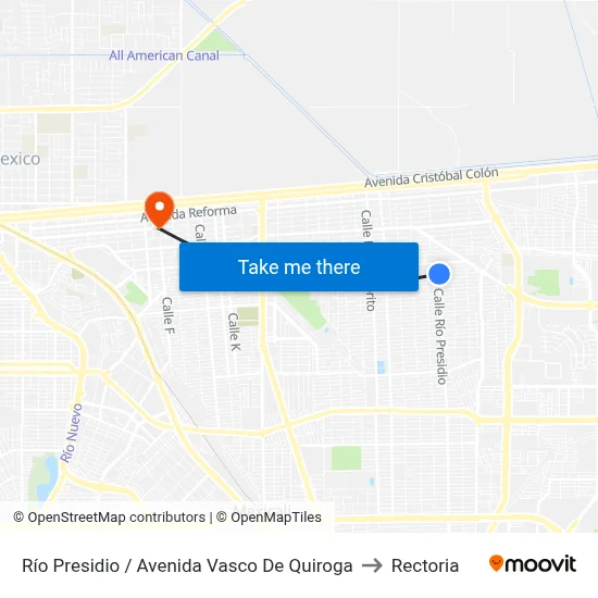 Río Presidio / Avenida Vasco De Quiroga to Rectoria map