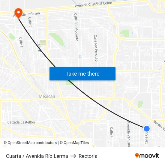 Cuarta / Avenida Río Lerma to Rectoria map