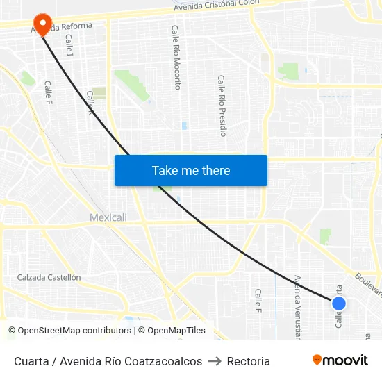Cuarta / Avenida Río Coatzacoalcos to Rectoria map