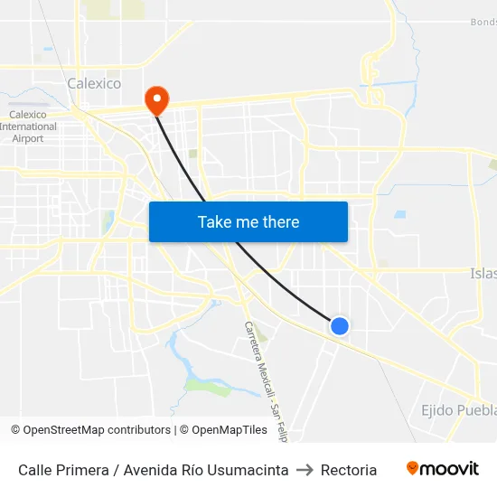 Calle Primera / Avenida Río Usumacinta to Rectoria map