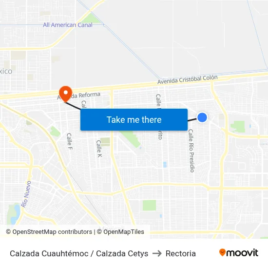 Calzada Cuauhtémoc / Calzada Cetys to Rectoria map