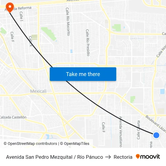 Avenida San Pedro Mezquital / Río Pánuco to Rectoria map