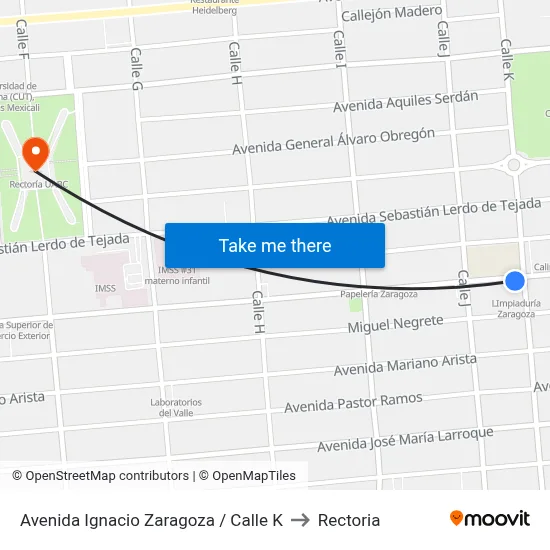 Avenida Ignacio Zaragoza / Calle K to Rectoria map