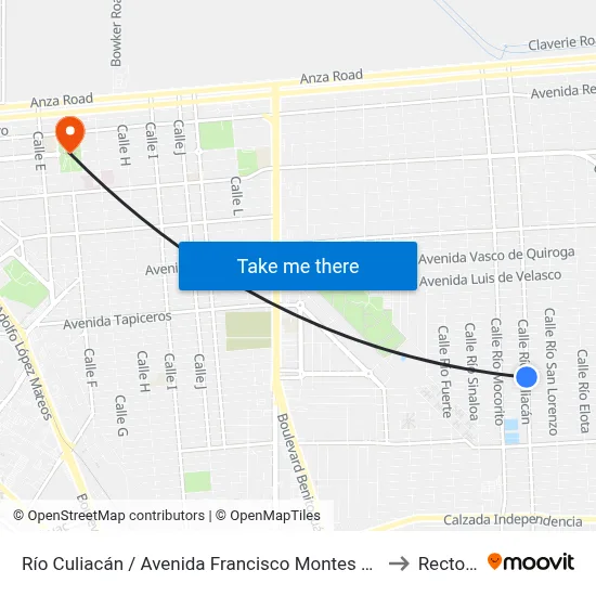 Río Culiacán / Avenida Francisco Montes De Oca to Rectoria map