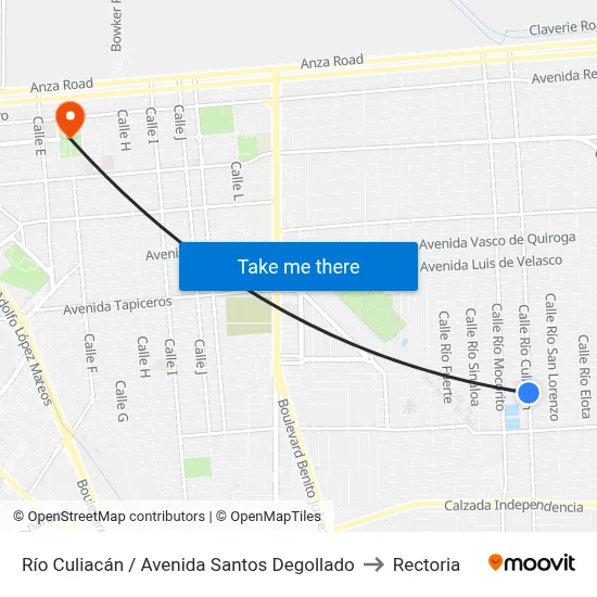 Río Culiacán / Avenida Santos Degollado to Rectoria map
