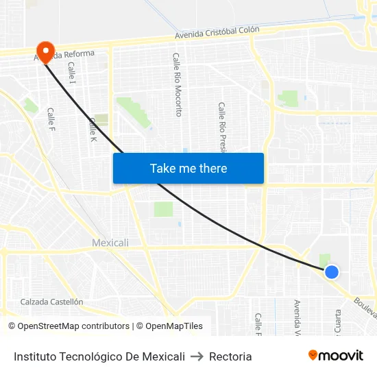 Instituto Tecnológico De Mexicali to Rectoria map