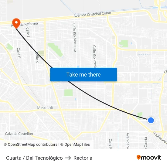 Cuarta / Del Tecnológico to Rectoria map