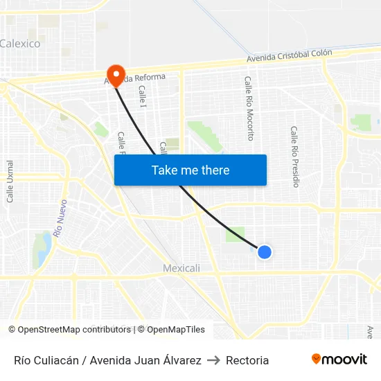 Río Culiacán / Avenida Juan Álvarez to Rectoria map
