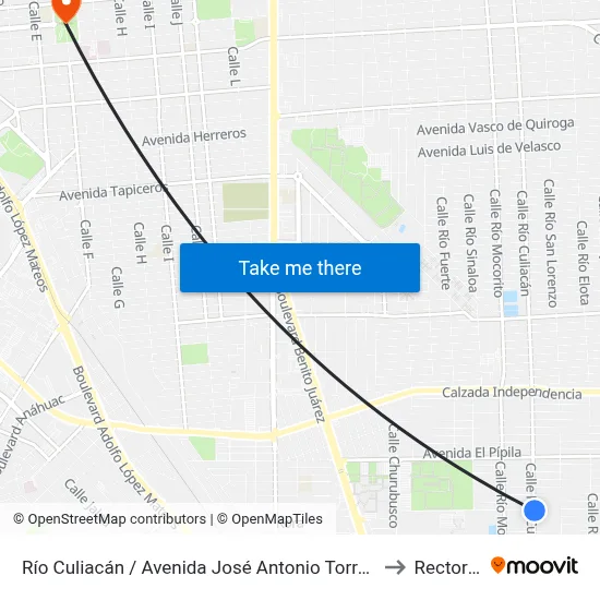 Río Culiacán / Avenida José Antonio Torres to Rectoria map
