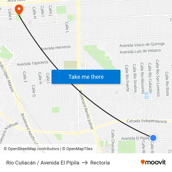 Río Culiacán / Avenida El Pípila to Rectoria map