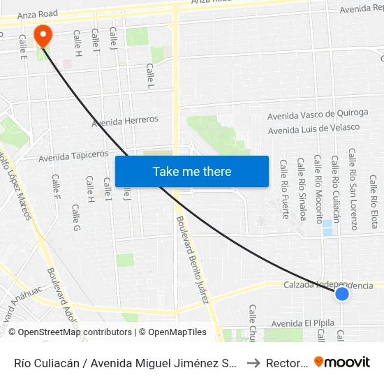 Río Culiacán / Avenida Miguel Jiménez Solís to Rectoria map