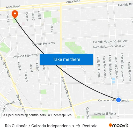 Río Culiacán / Calzada Independencia to Rectoria map
