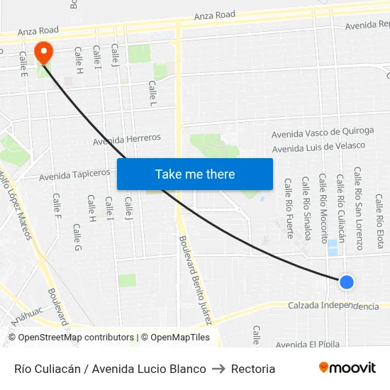 Río Culiacán / Avenida Lucio Blanco to Rectoria map
