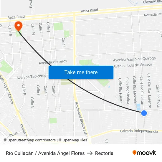 Río Culiacán / Avenida Ángel Flores to Rectoria map
