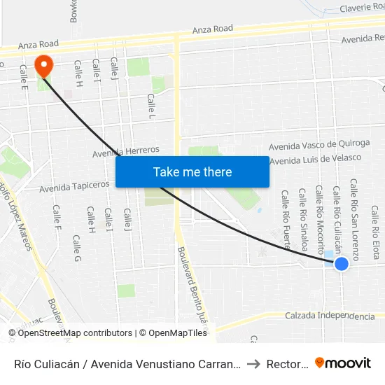 Río Culiacán / Avenida Venustiano Carranza to Rectoria map