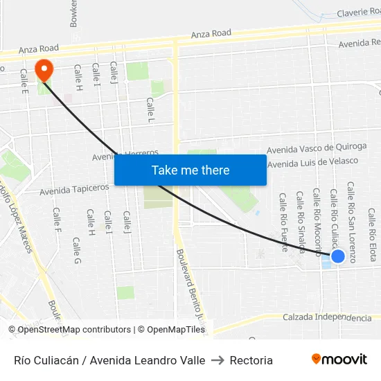 Río Culiacán / Avenida Leandro Valle to Rectoria map