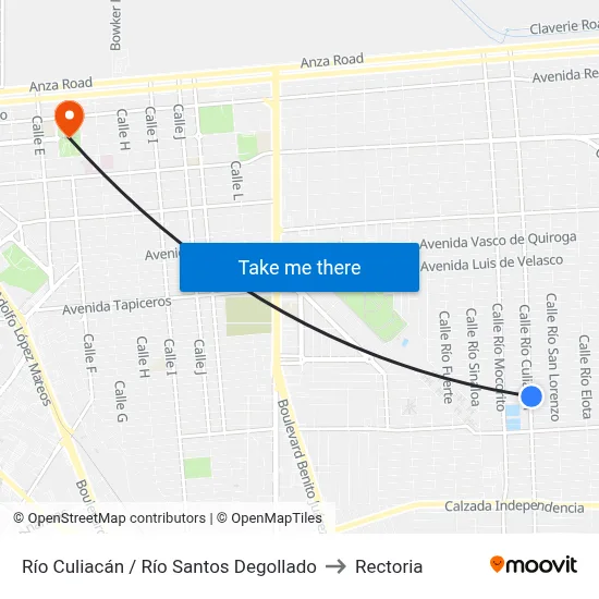 Río Culiacán / Río Santos Degollado to Rectoria map