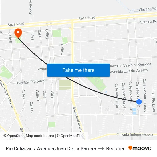 Río Culiacán / Avenida Juan De La Barrera to Rectoria map