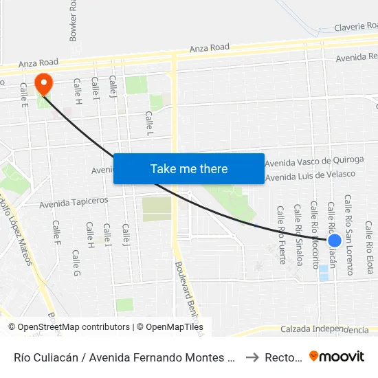 Río Culiacán / Avenida Fernando Montes De Oca to Rectoria map