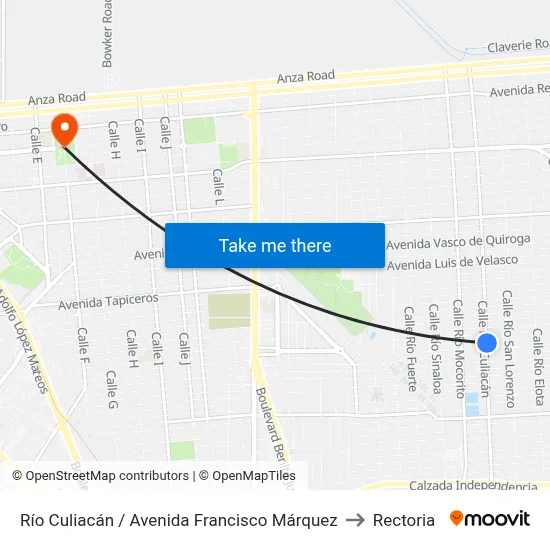 Río Culiacán / Avenida Francisco Márquez to Rectoria map