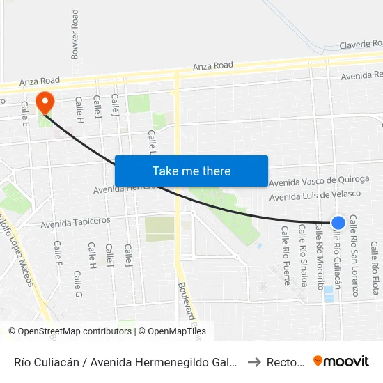Río Culiacán / Avenida Hermenegildo Galeana to Rectoria map