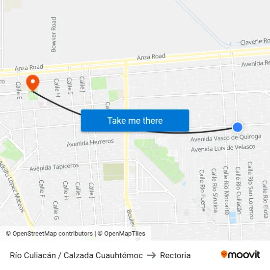 Río Culiacán / Calzada Cuauhtémoc to Rectoria map