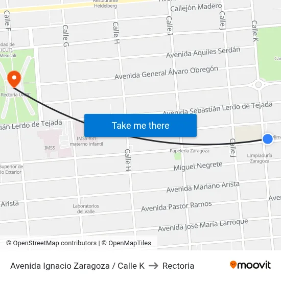 Avenida Ignacio Zaragoza / Calle K to Rectoria map