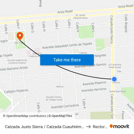 Calzada Justo Sierra / Calzada Cuauhtémoc to Rectoria map