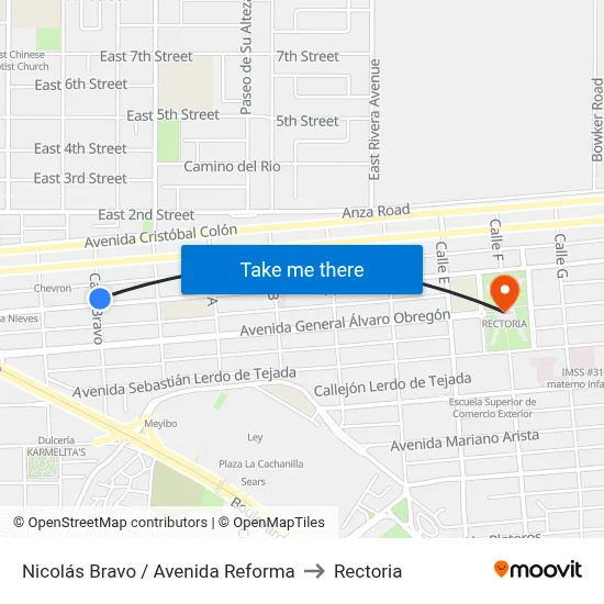 Nicolás Bravo / Avenida Reforma to Rectoria map