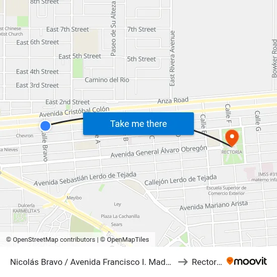 Nicolás Bravo / Avenida Francisco I. Madero to Rectoria map