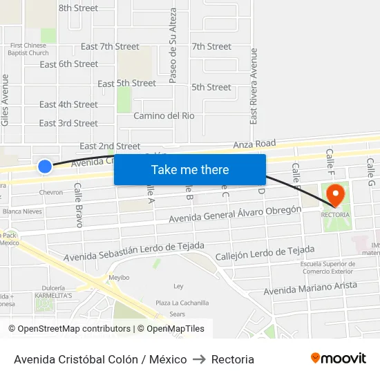 Avenida Cristóbal Colón / México to Rectoria map