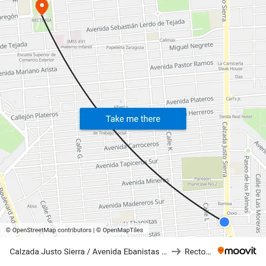 Calzada Justo Sierra / Avenida Ebanistas Sur to Rectoria map
