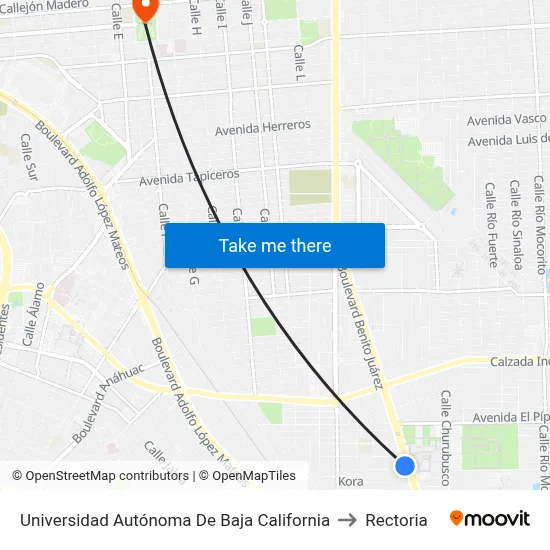 Universidad Autónoma De Baja California to Rectoria map