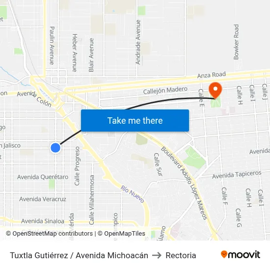 Tuxtla Gutiérrez / Avenida Michoacán to Rectoria map