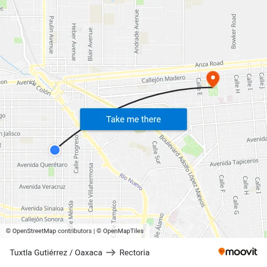 Tuxtla Gutiérrez / Oaxaca to Rectoria map