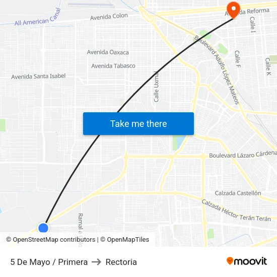 5 De Mayo / Primera to Rectoria map