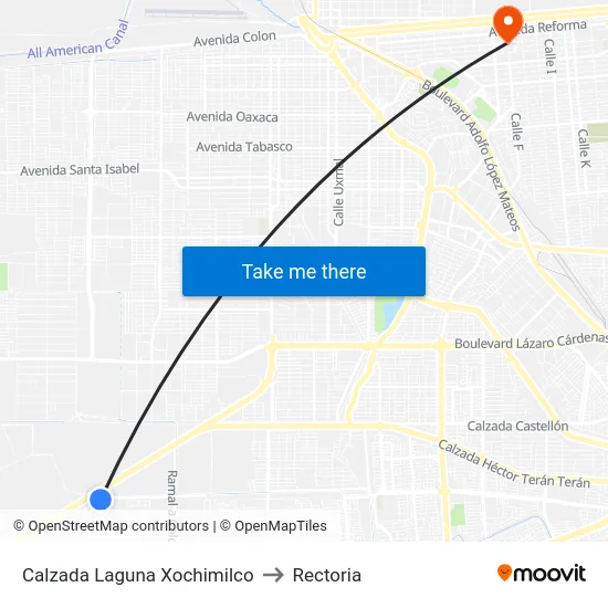 Calzada Laguna Xochimilco to Rectoria map