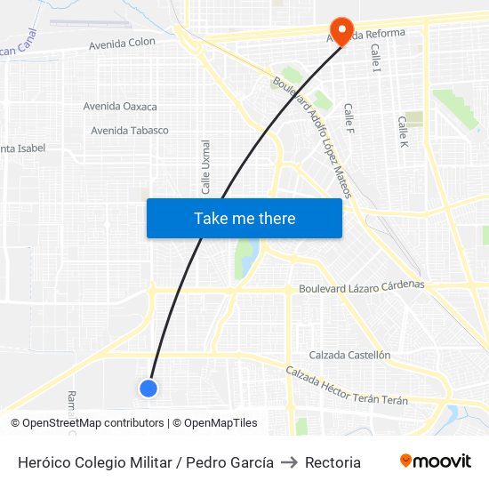 Heróico Colegio Militar / Pedro García to Rectoria map