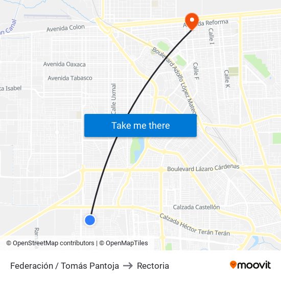 Federación / Tomás Pantoja to Rectoria map