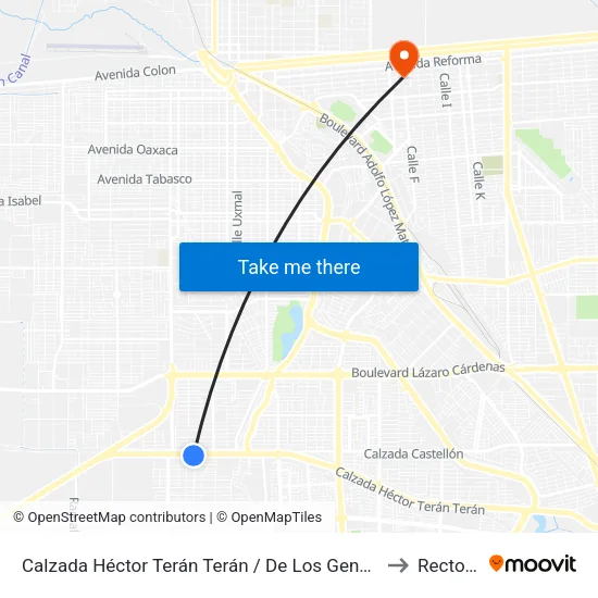 Calzada Héctor Terán Terán / De Los Generales to Rectoria map