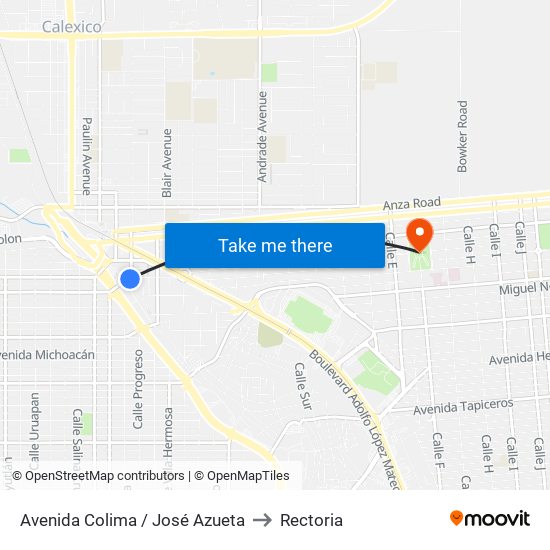 Avenida Colima / José Azueta to Rectoria map