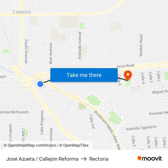 José Azueta / Callejón Reforma to Rectoria map