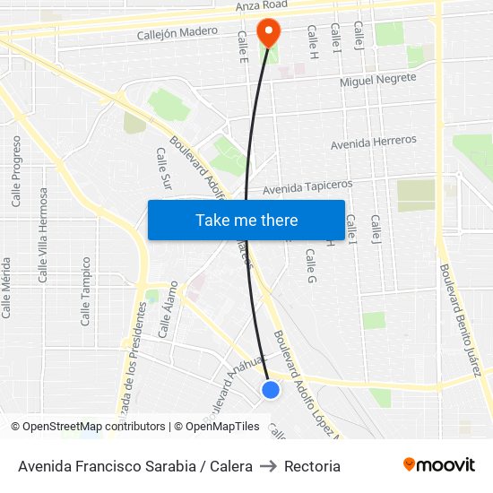 Avenida Francisco Sarabia / Calera to Rectoria map