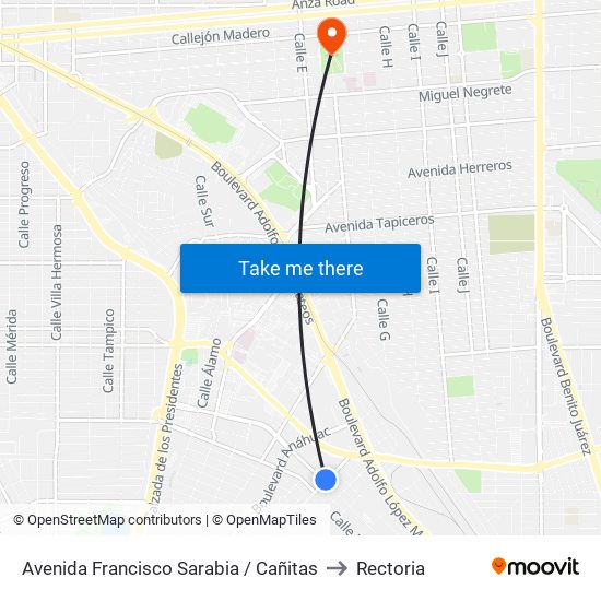 Avenida Francisco Sarabia / Cañitas to Rectoria map