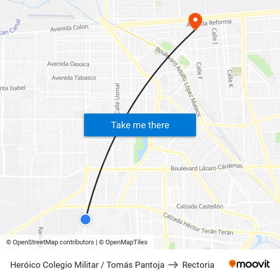 Heróico Colegio Militar / Tomás Pantoja to Rectoria map