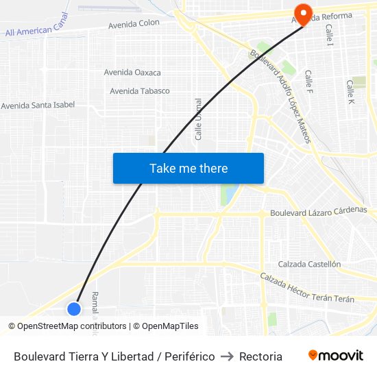Boulevard Tierra Y Libertad / Periférico to Rectoria map