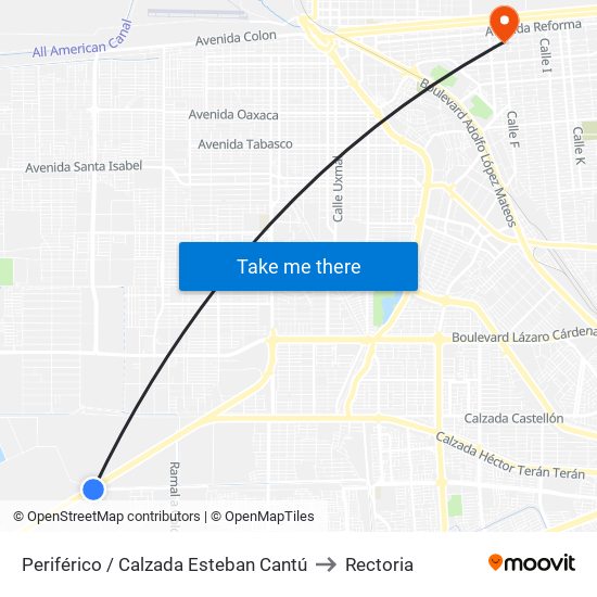 Periférico / Calzada Esteban Cantú to Rectoria map