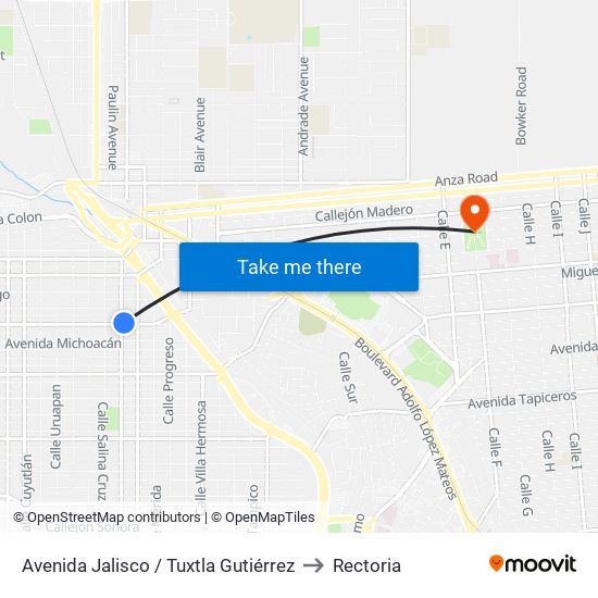 Avenida Jalisco / Tuxtla Gutiérrez to Rectoria map