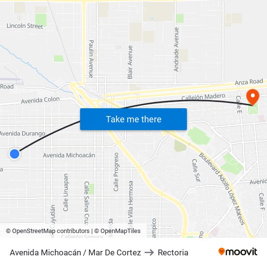 Avenida Michoacán / Mar De Cortez to Rectoria map