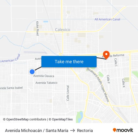 Avenida Michoacán / Santa María to Rectoria map